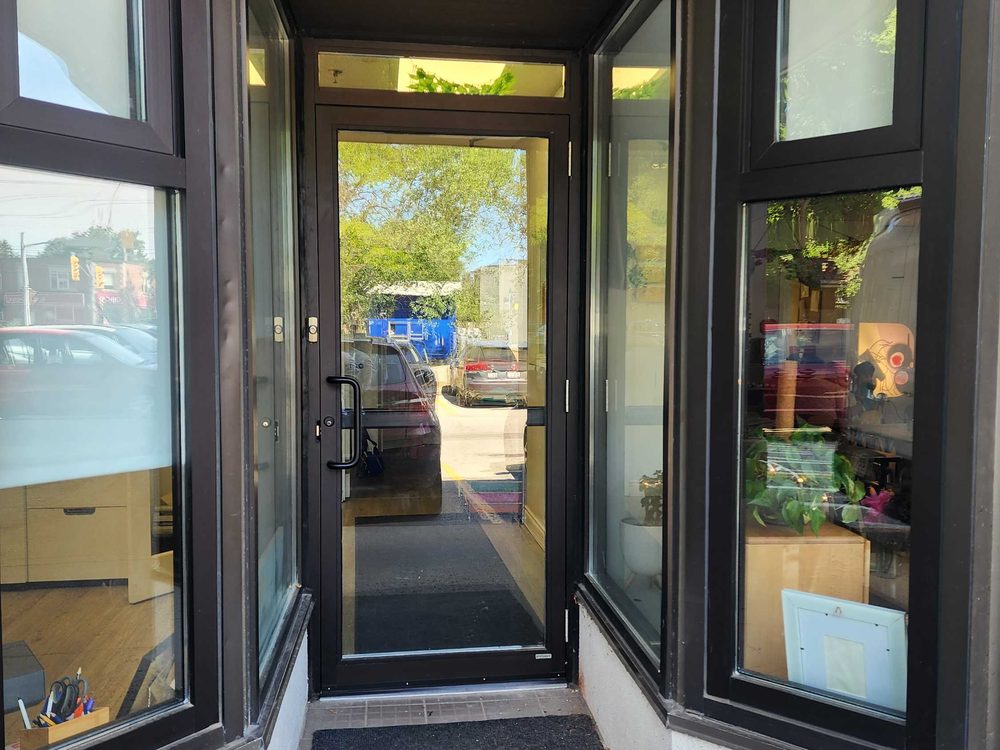 Commercial Glass & Aluminum Doors installed by Canuck Door Systems for P.D.C Platinum Doors Canada Ltd in East Gwillimbury